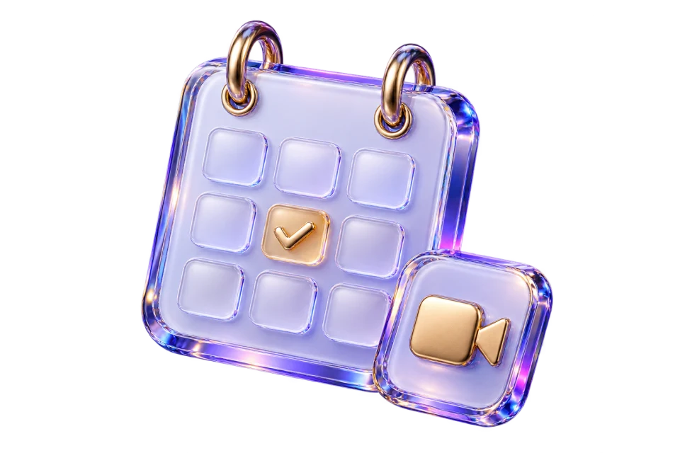 Glass calendar with a confirmed date and video call icon